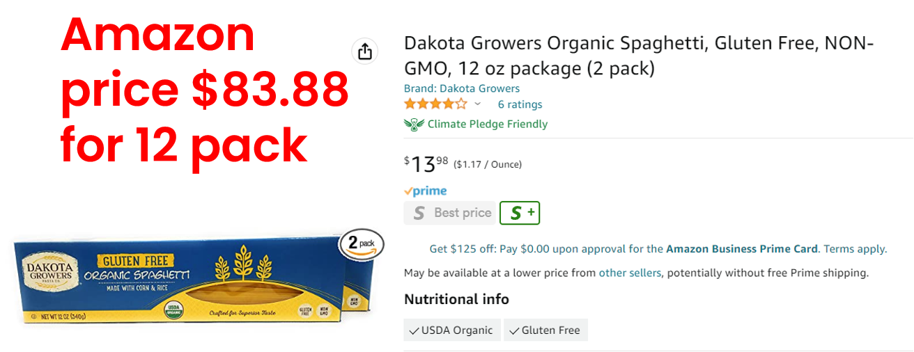 12 Ct. Gluten Free Organic Variety Pasta Case, 3 Each of Spaghetti, Rotini, Penne, Elbow