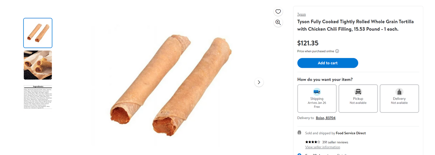 72 Ct - Crispitos Fully Cooked Chicken & Cheese Flour Tortilla Roll Ups