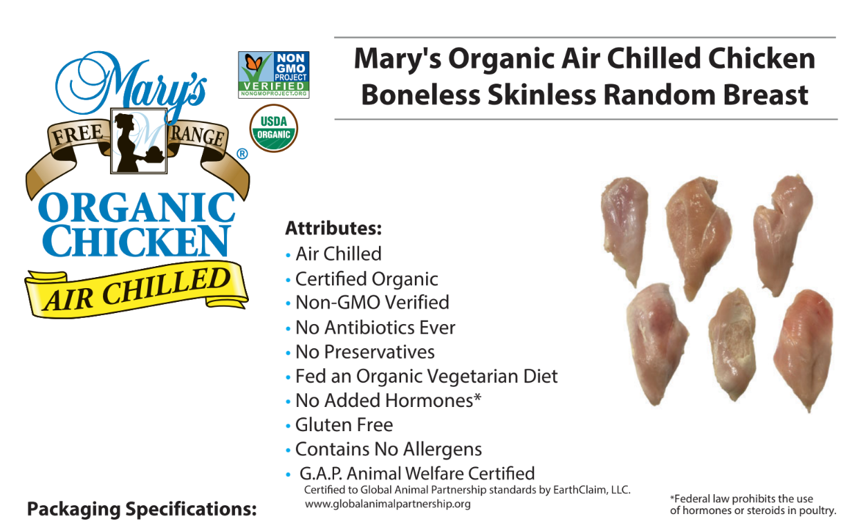 40 lbs Organic, Air Chilled, Boneless, Skinless, Random Chicken Breast Pieces