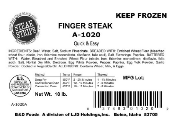 IDAHO Finger Steaks 10 lbs - Quick and Easy