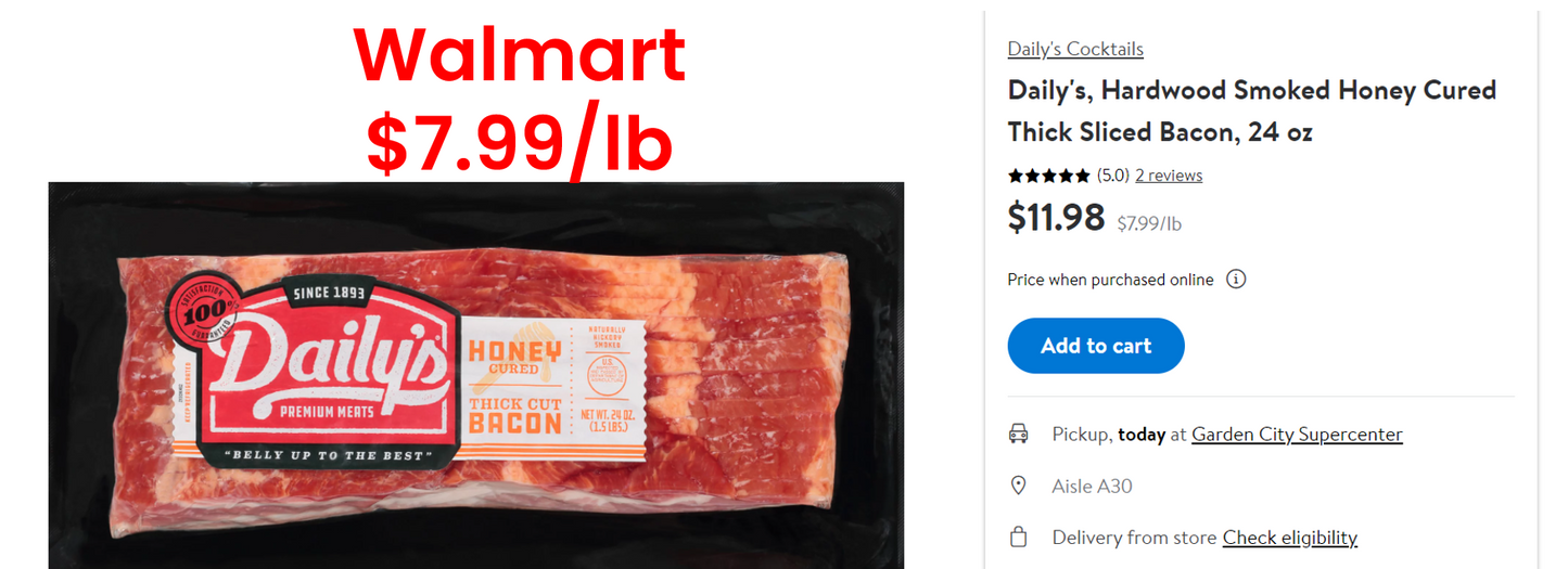 15 lb Case: Honey Cured Thick Cut Bacon