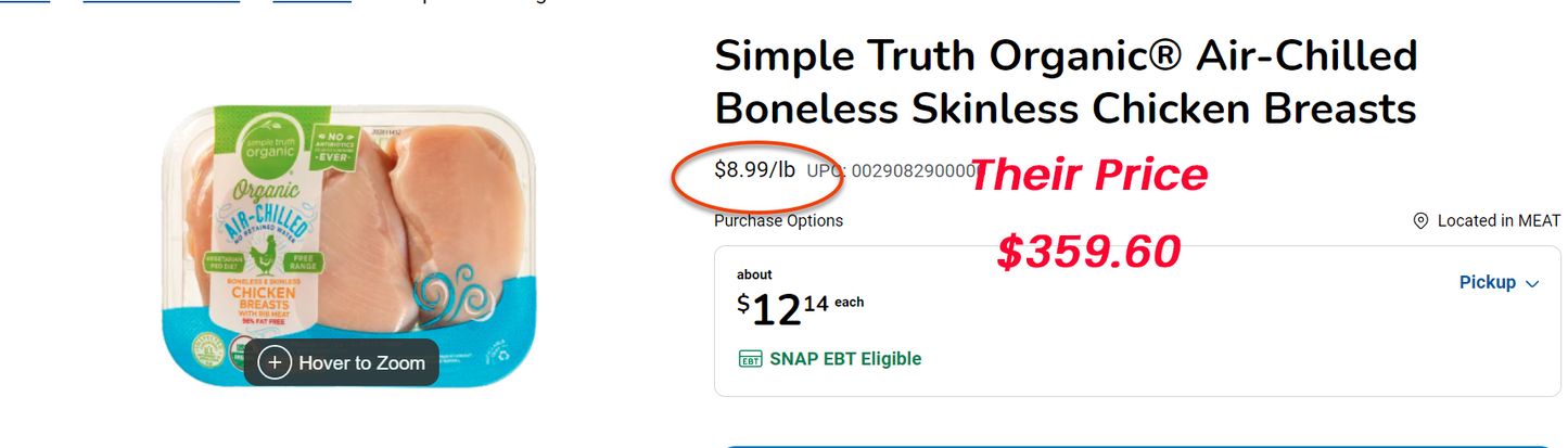 40 lbs Organic, Air Chilled, Boneless, Skinless, Random Chicken Breast Pieces