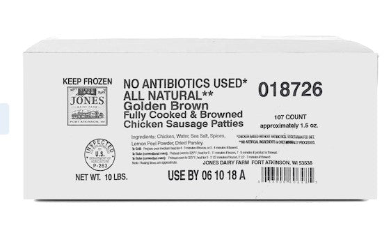 PRICE DROP: 10 lb Case Gluten Free Chicken Sausage Patties