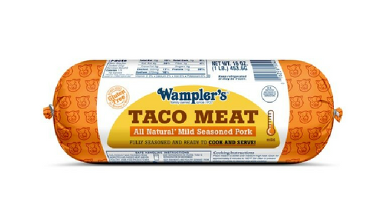 LAST CHANCE! 12lb Wampler's Mild Taco Meat, All Natural, 12- 1 lb rolls per case, Gluten Free