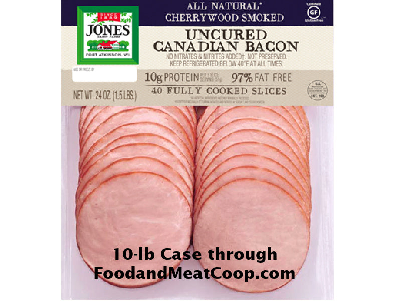 10 lb case of Frozen Uncured Natural Canadian Bacon